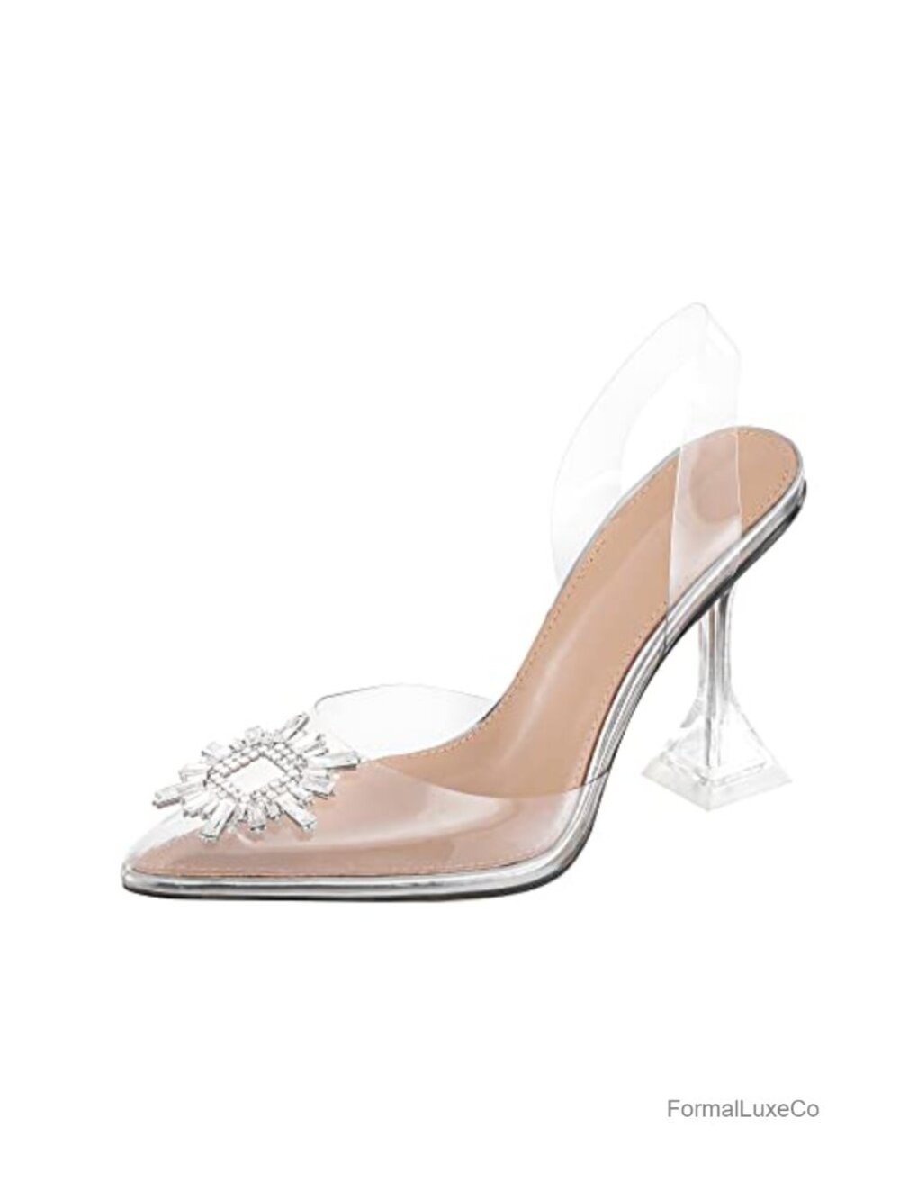 Clear PVC Slingback Heels Rhinestone Wedding Sandals Pointed Toe High Heels